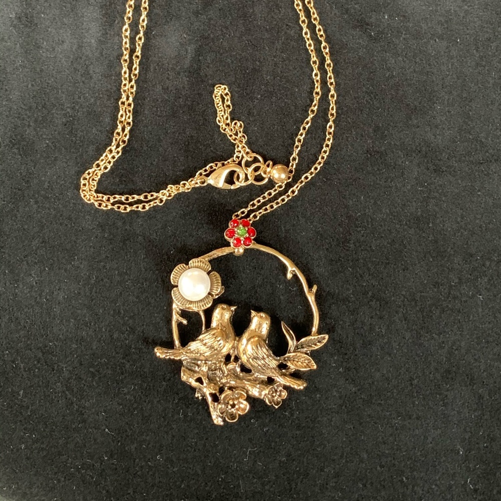 Long Brass Necklace With Bird Pendant - NEW